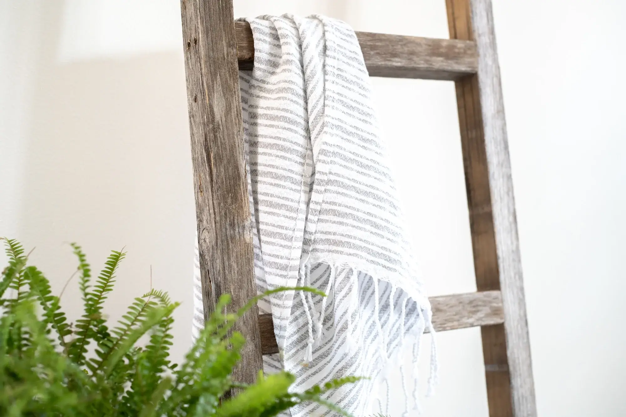 6 Step Rustic Weathered Grey Wood Ladder Shelf - Image 5