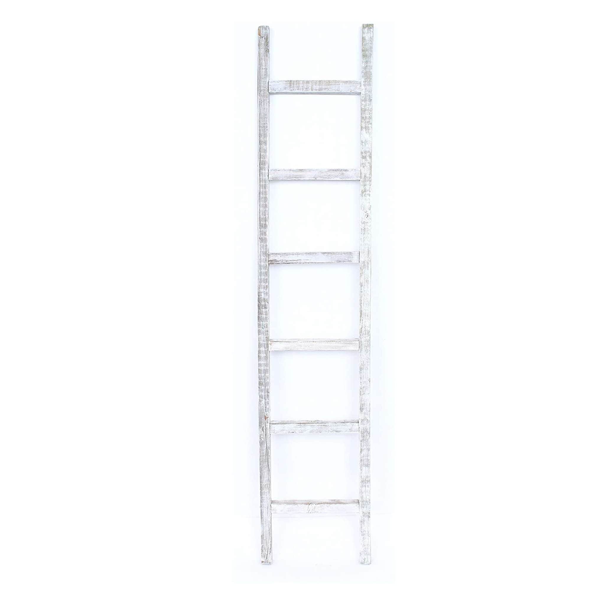 6 Step Rustic White Wash Wood Ladder Shelf - Image 2