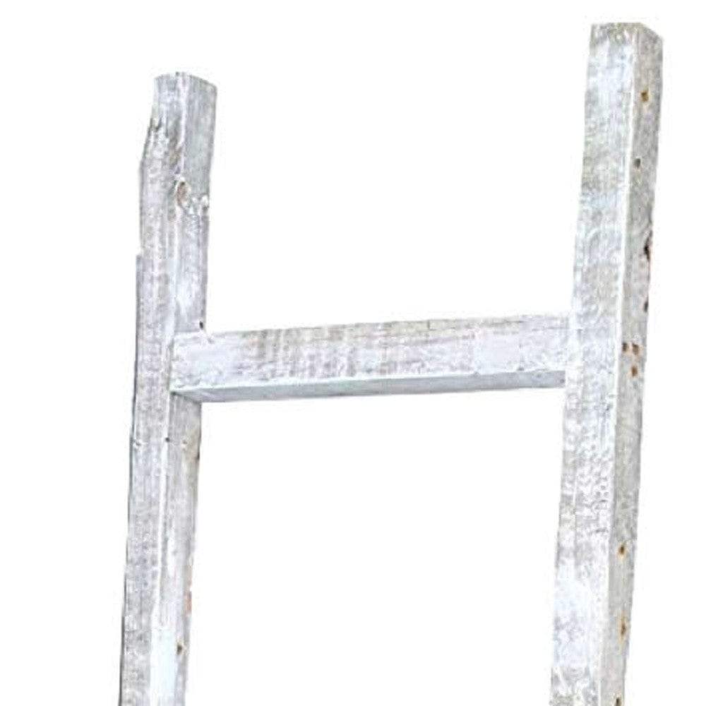 6 Step Rustic White Wash Wood Ladder Shelf - Image 5