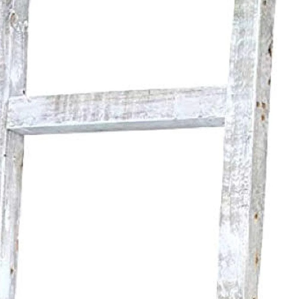 6 Step Rustic White Wash Wood Ladder Shelf - Image 6