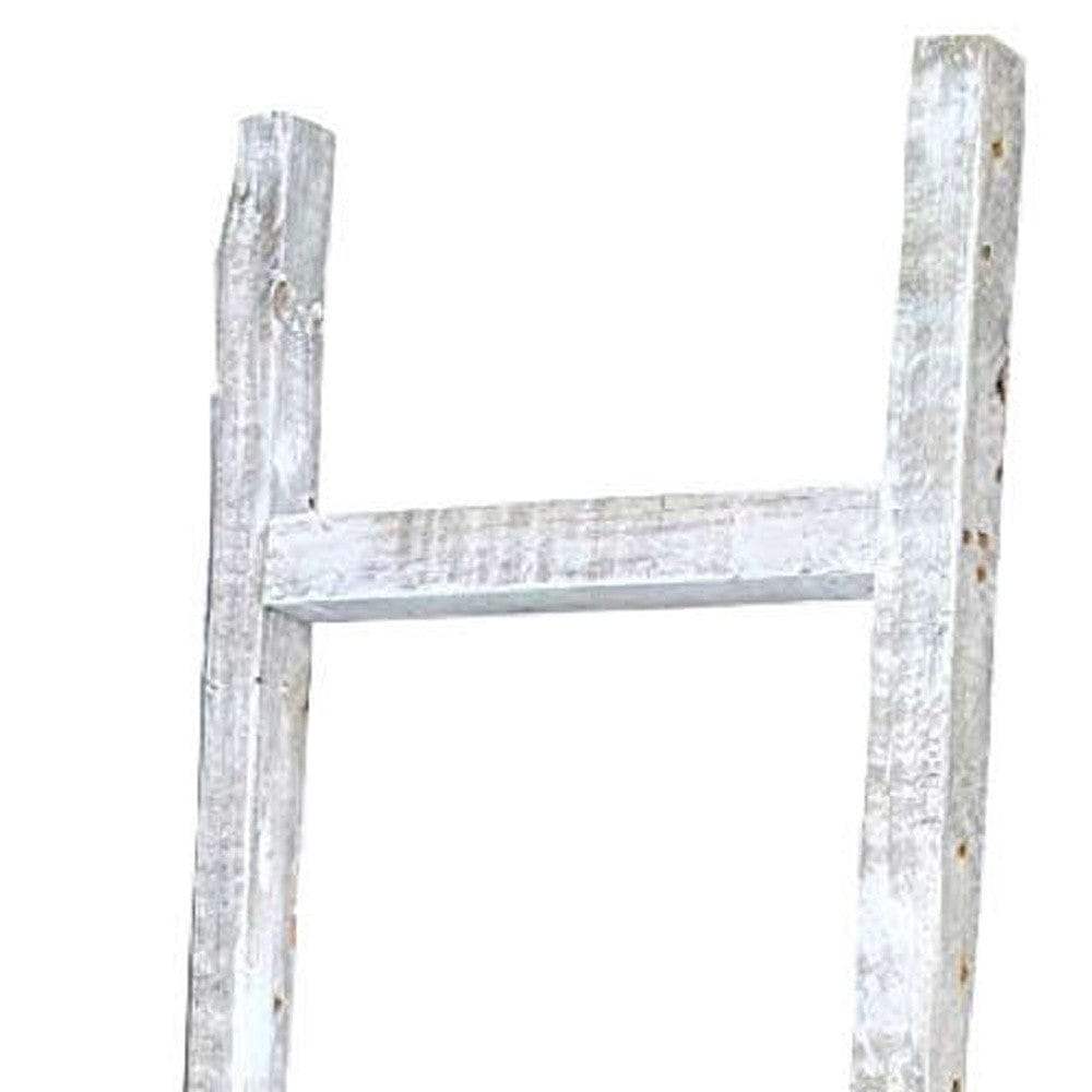6 Step Rustic White Wash Wood Ladder Shelf - Image 7