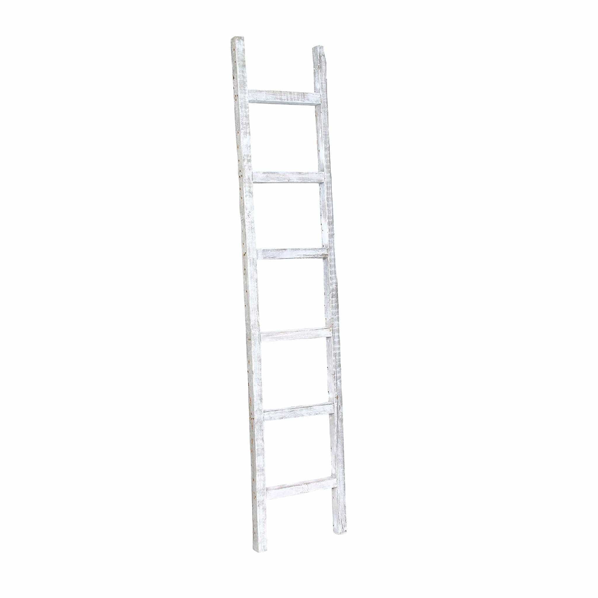 6 Step Rustic White Wash Wood Ladder Shelf - Image 8