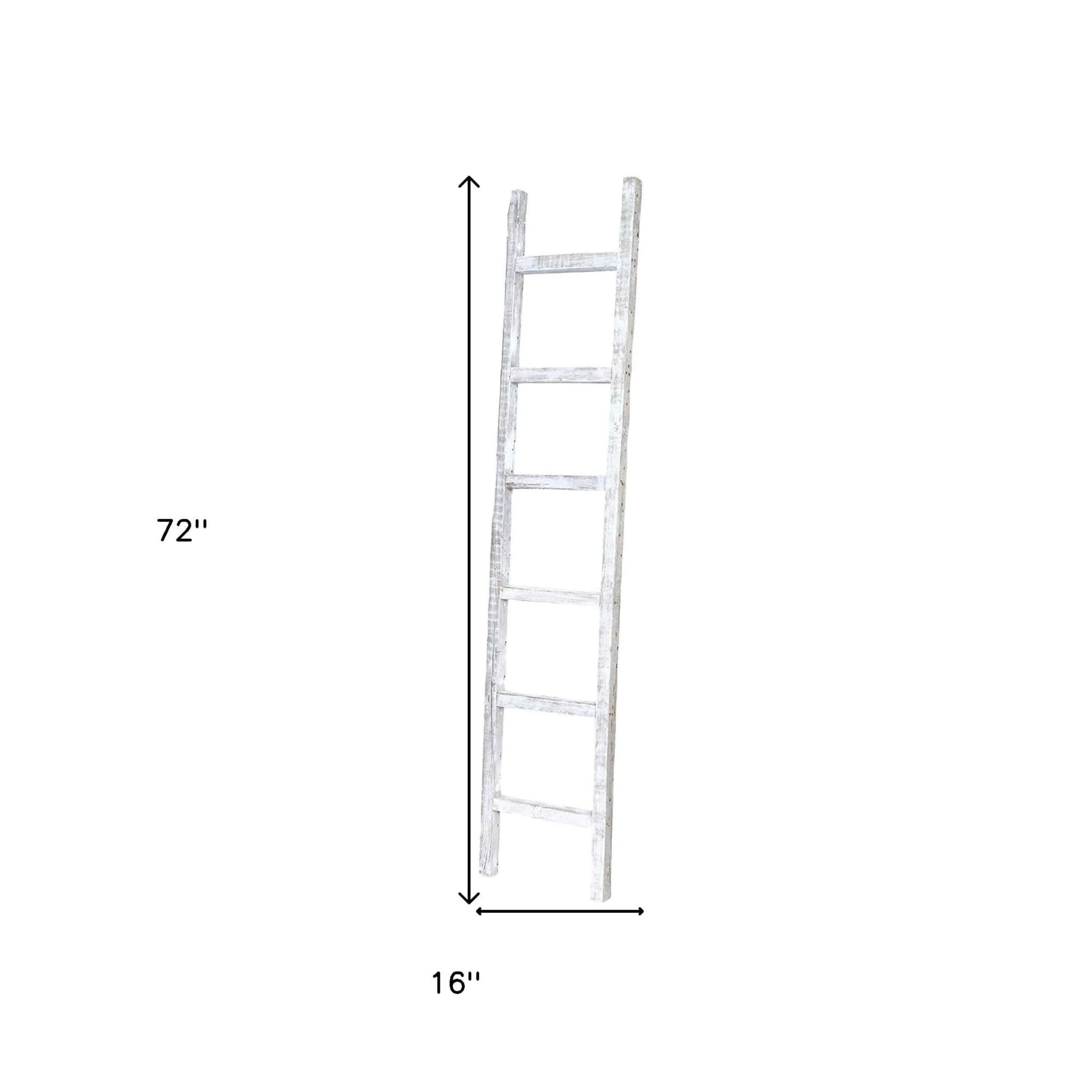 6 Step Rustic White Wash Wood Ladder Shelf - Image 9