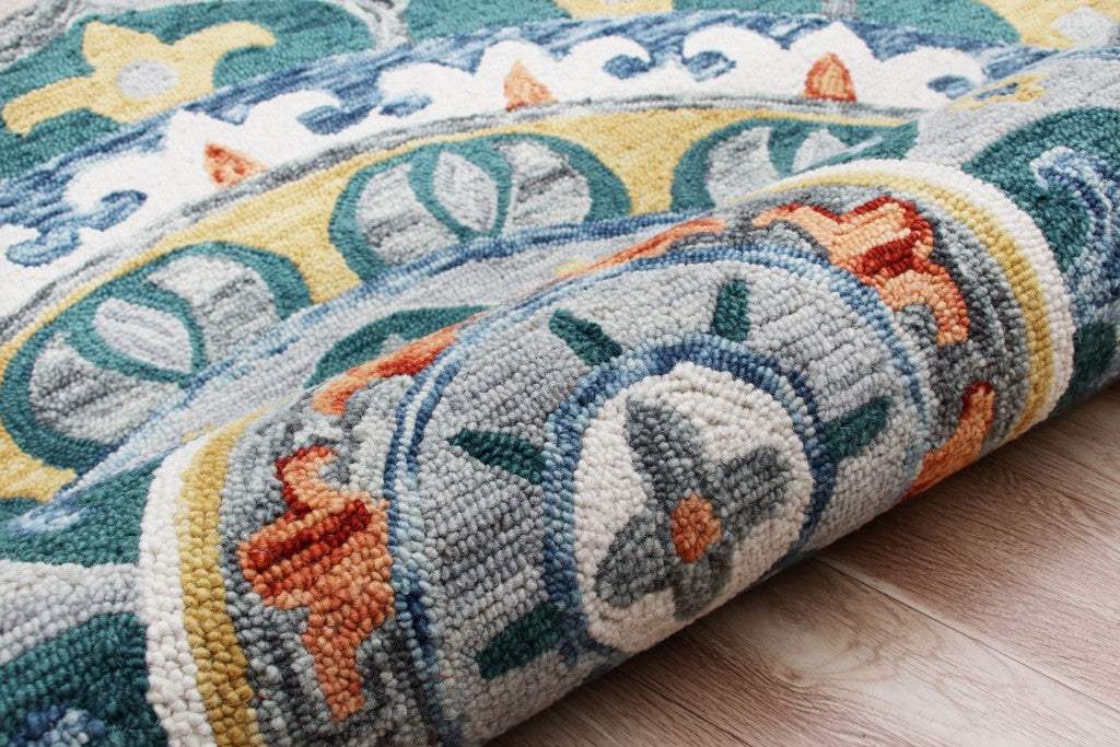 6' Teal Blue Round Wool Hand Hooked Handmade Area Rug - Image 5
