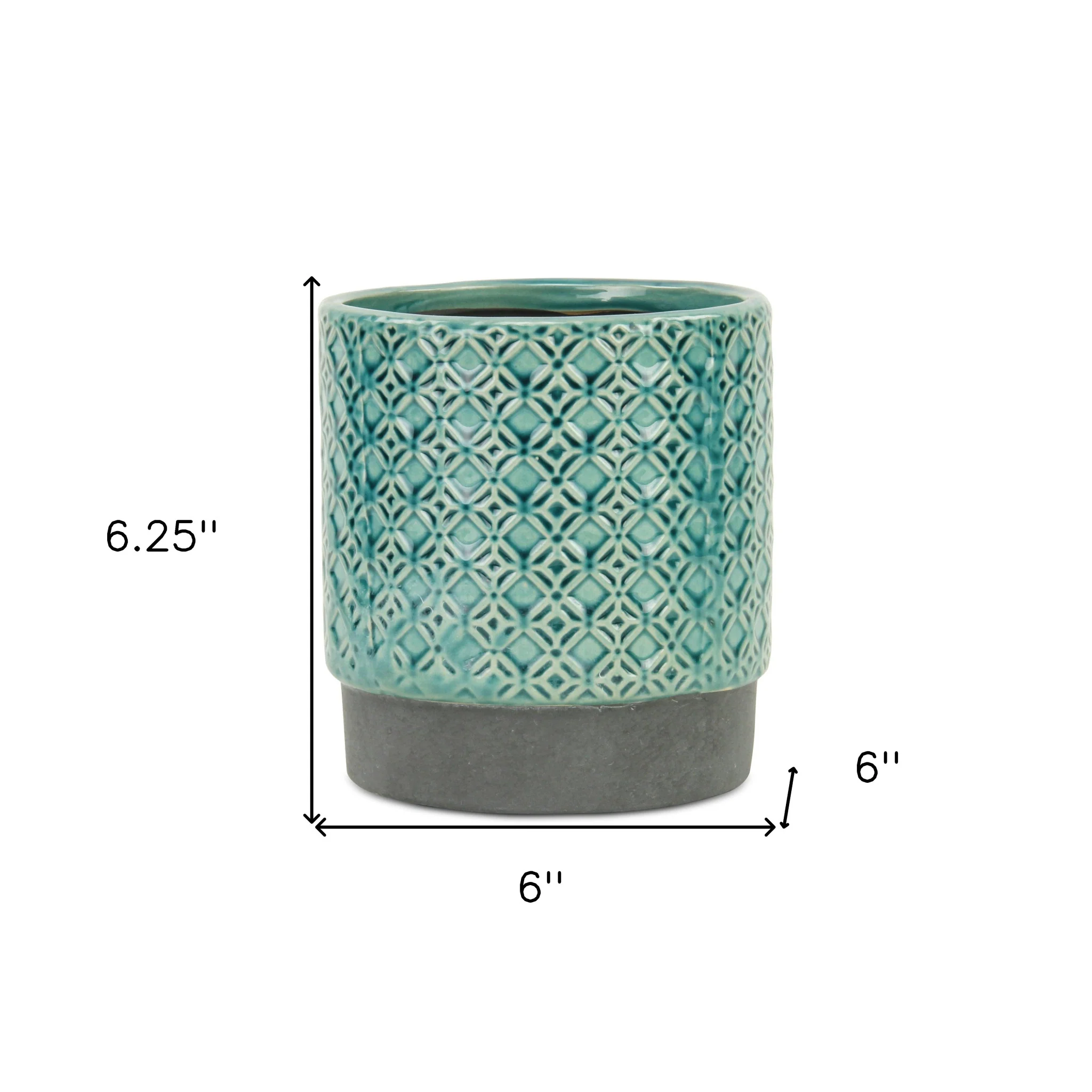 6" Turquoise Geometric Ceramic Indoor Outdoor Round Pot Planter - Image 5