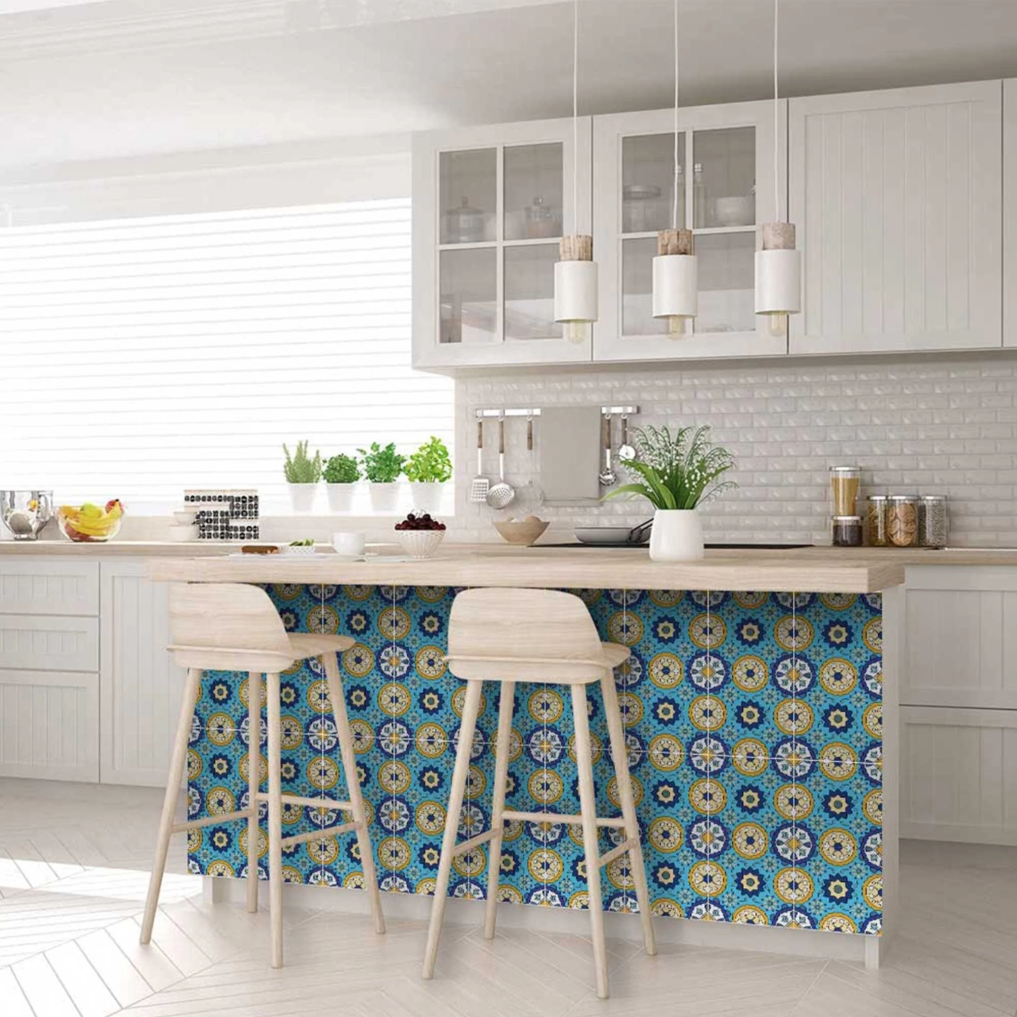 6" X 6" Aqua Floral Peel and Stick Removable  Tiles - Image 8
