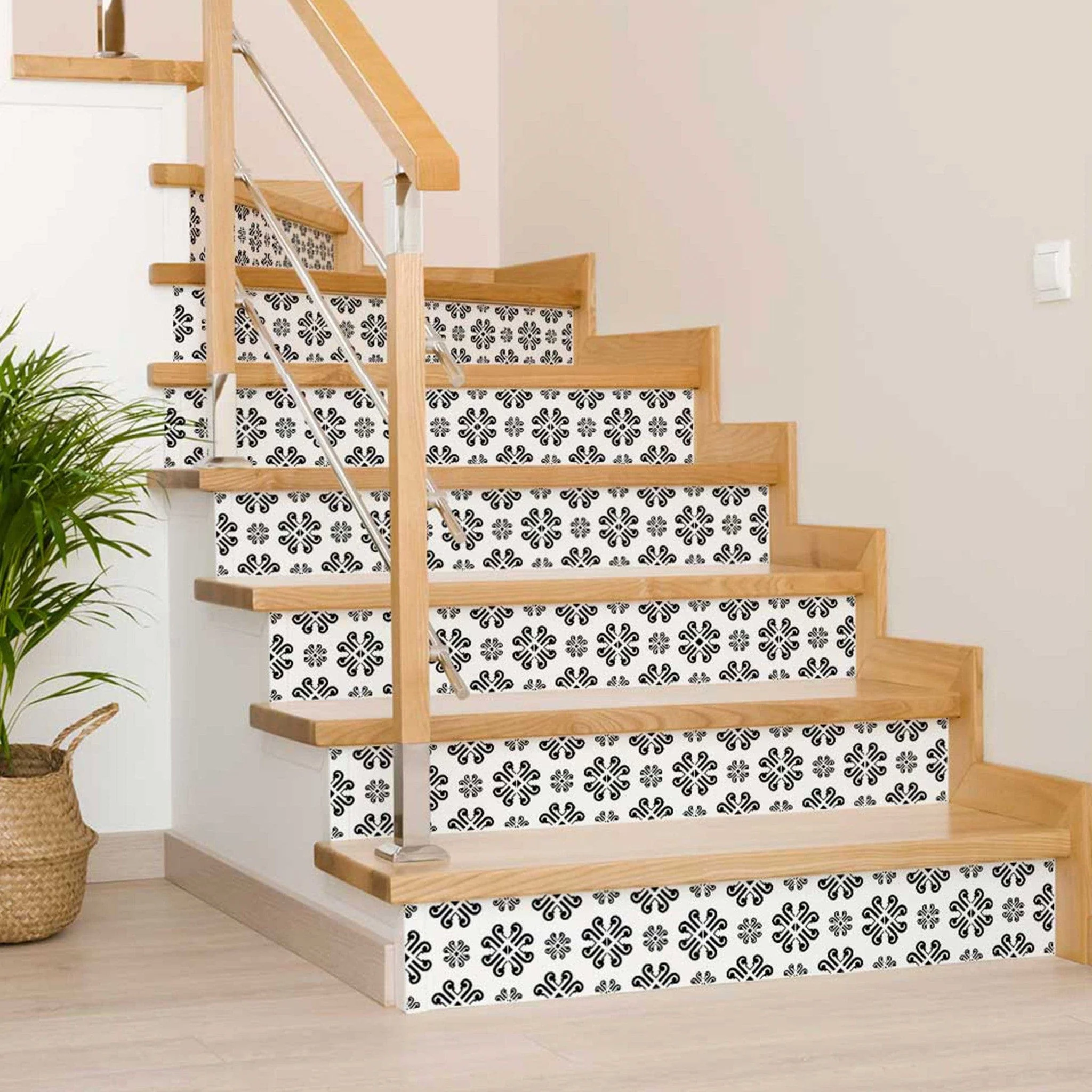 6" X 6" Black and White Daisy Peel and Stick Removable Tiles - Image 3
