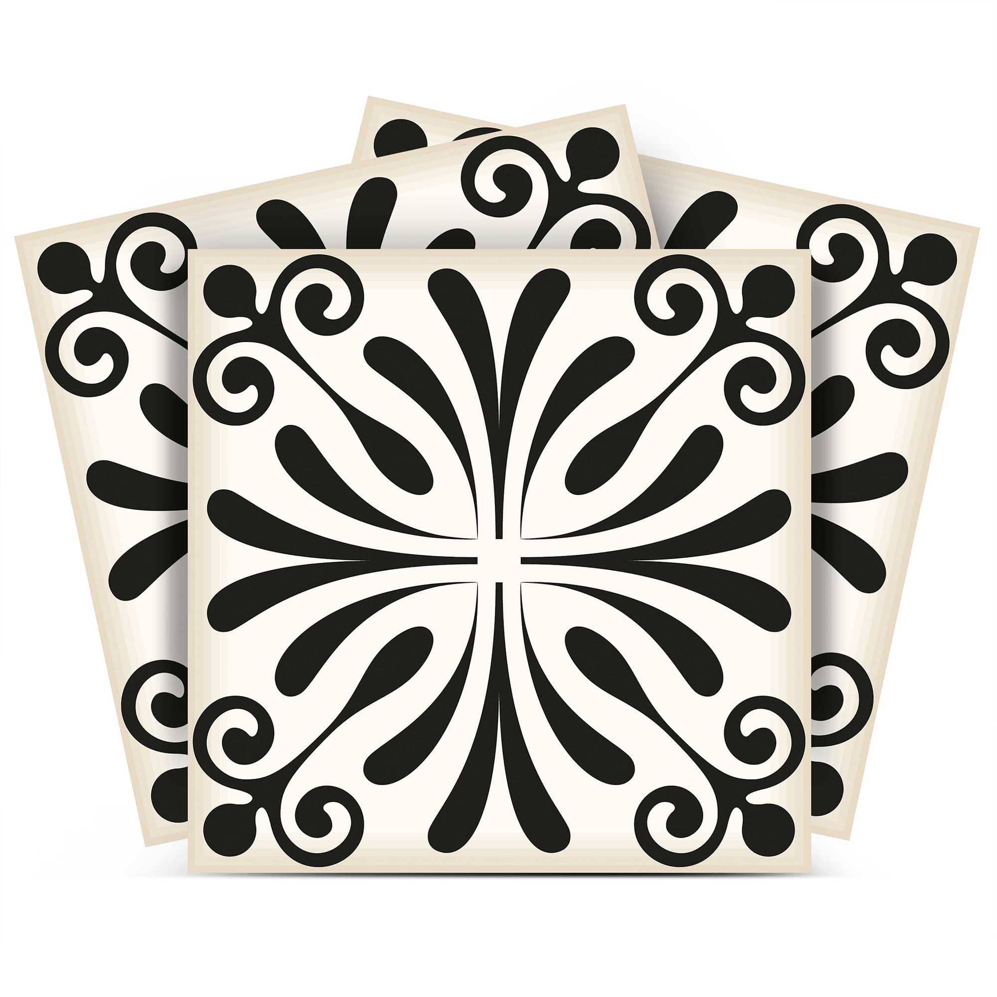 6" X 6" Black and White Flo Peel and Stick Removable Tiles