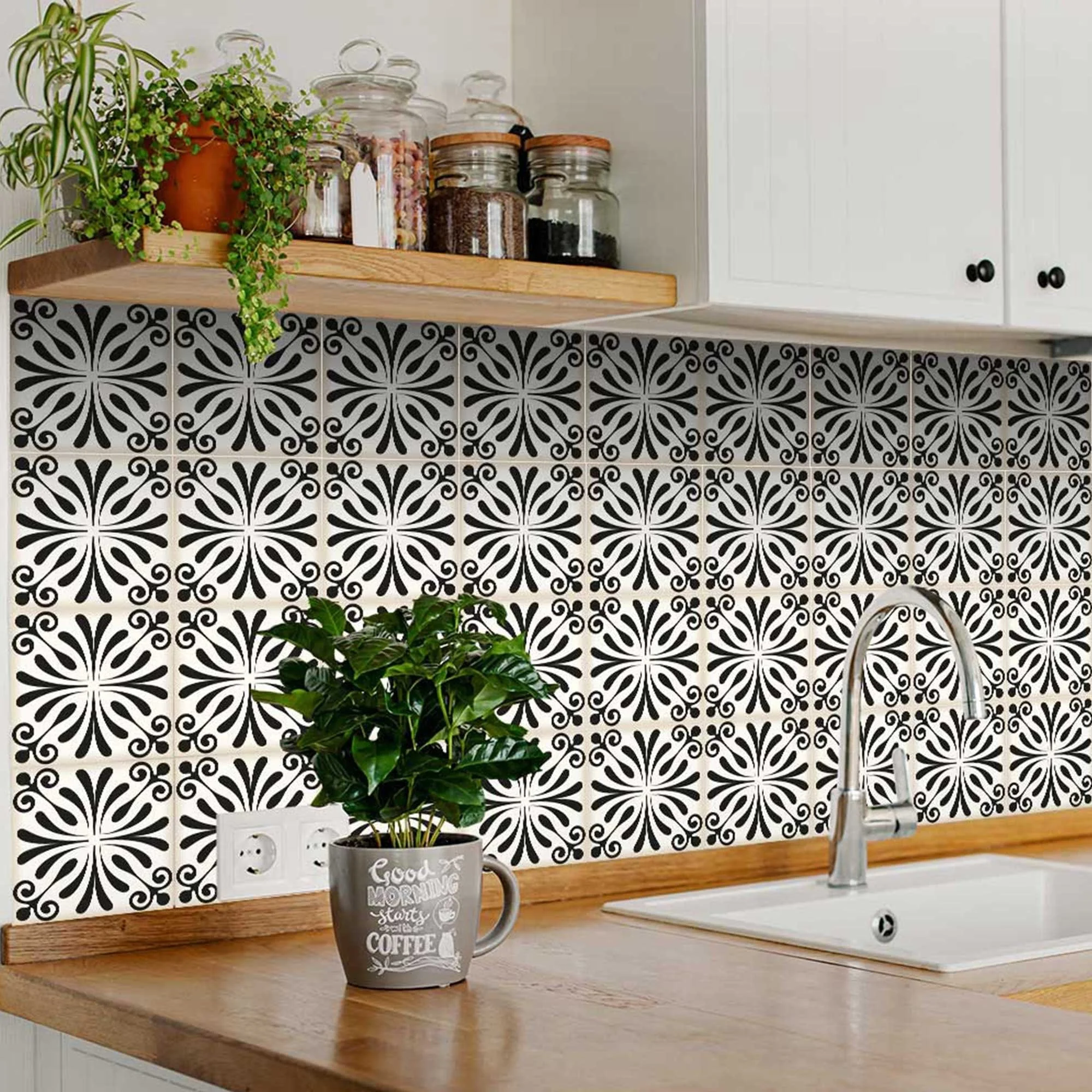 6" X 6" Black and White Flo Peel and Stick Removable Tiles - Image 5