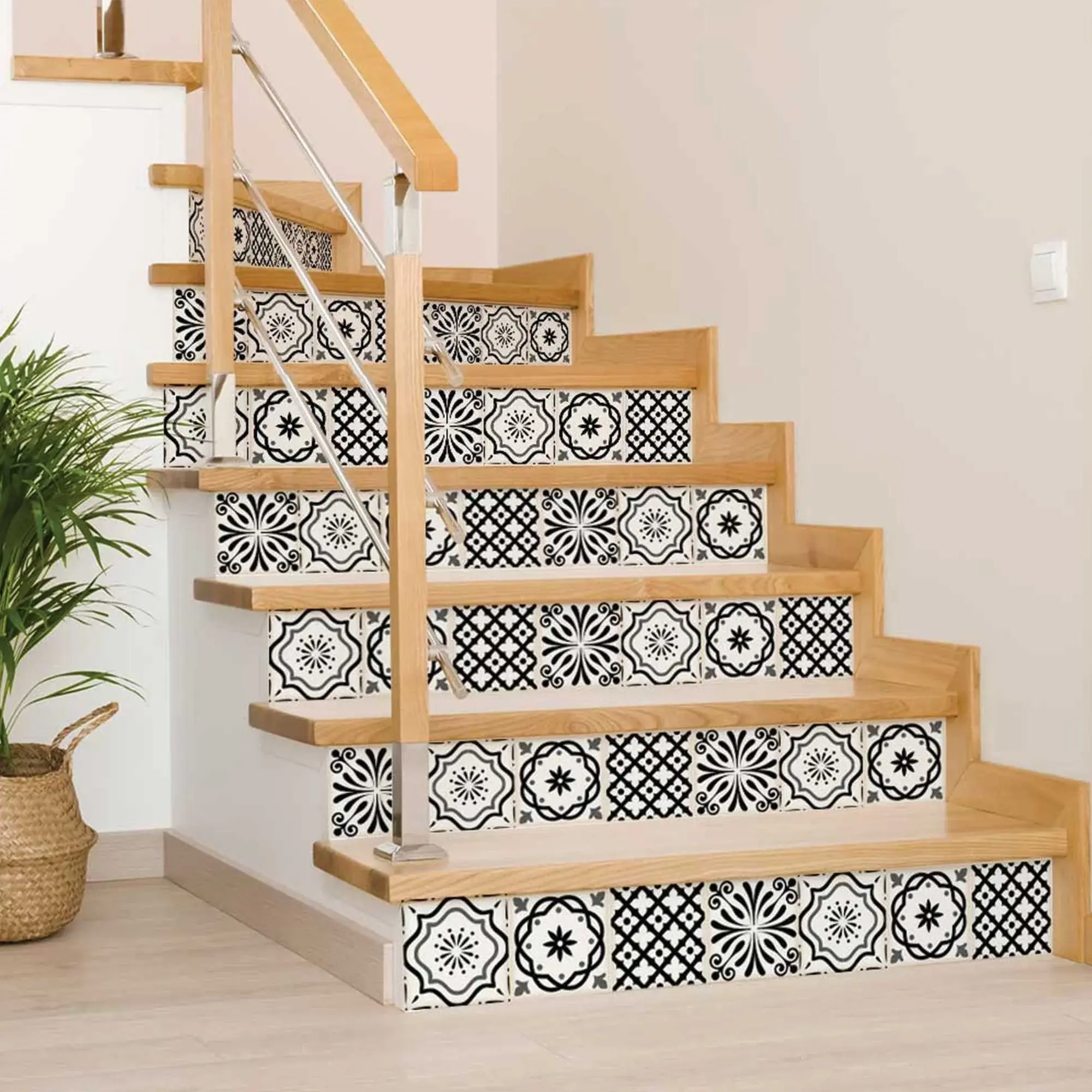 6" X 6" Black and White Multi  Peel and Stick Removable Tiles - Image 4