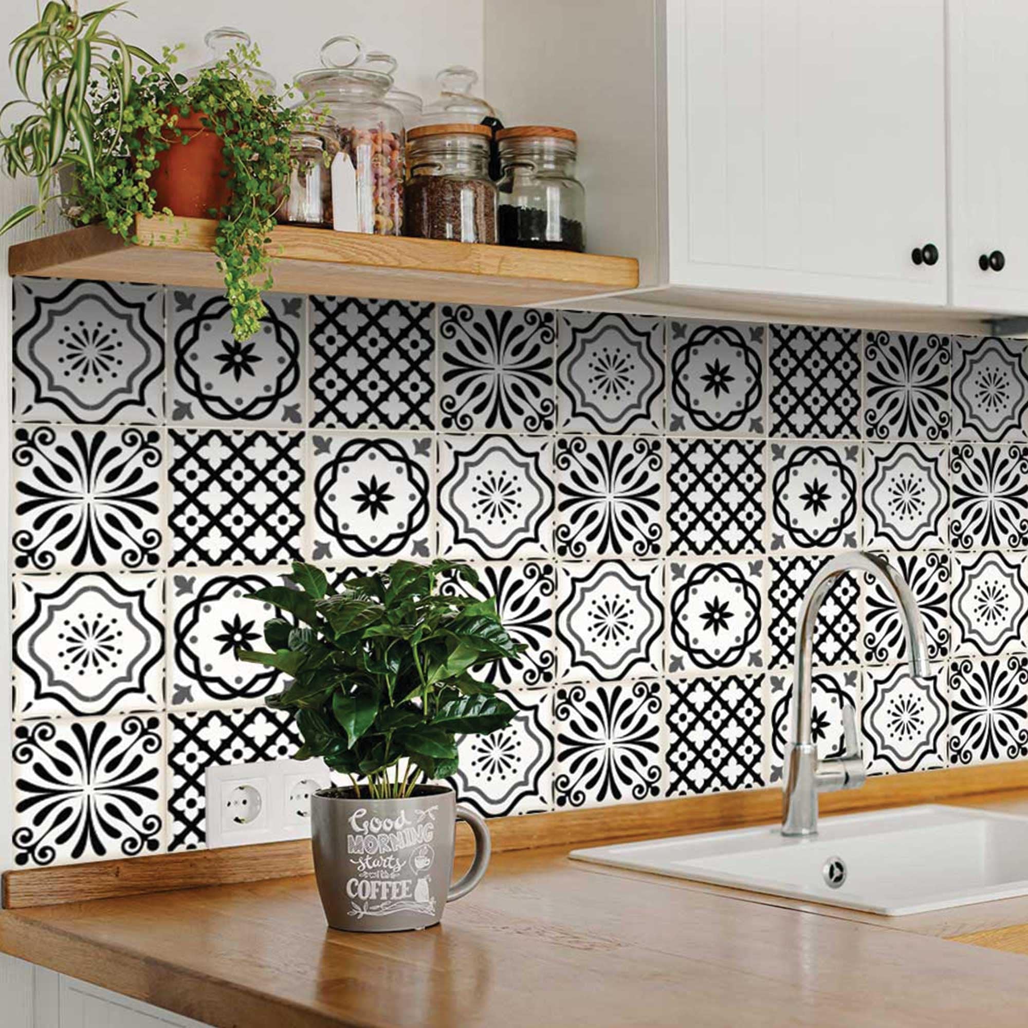 6" X 6" Black and White Multi  Peel and Stick Removable Tiles - Image 5