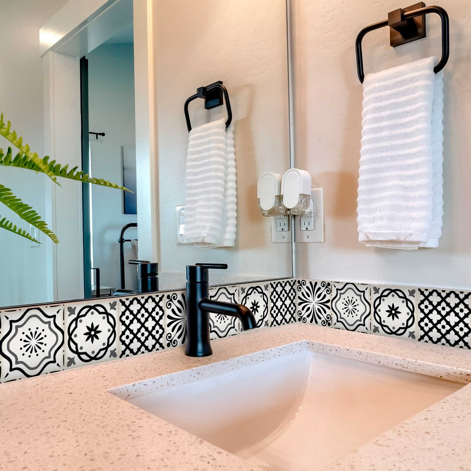 6" X 6" Black and White Multi  Peel and Stick Removable Tiles - Image 6