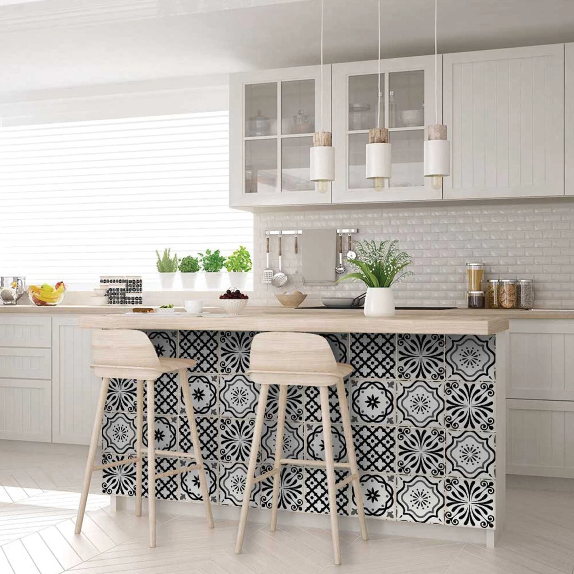 6" X 6" Black and White Multi  Peel and Stick Removable Tiles - Image 8