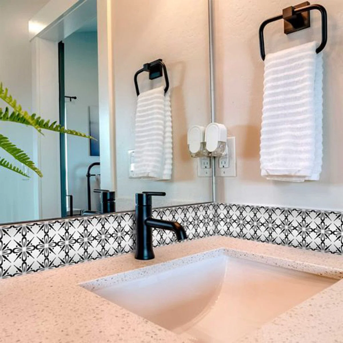 6" X 6" Black and White Quattra Peel and Stick Removable Tiles - Image 6