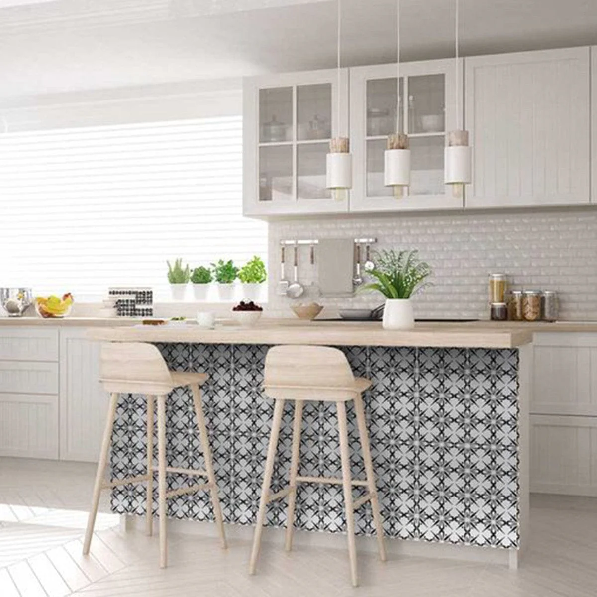 6" X 6" Black and White Quattra Peel and Stick Removable Tiles - Image 8