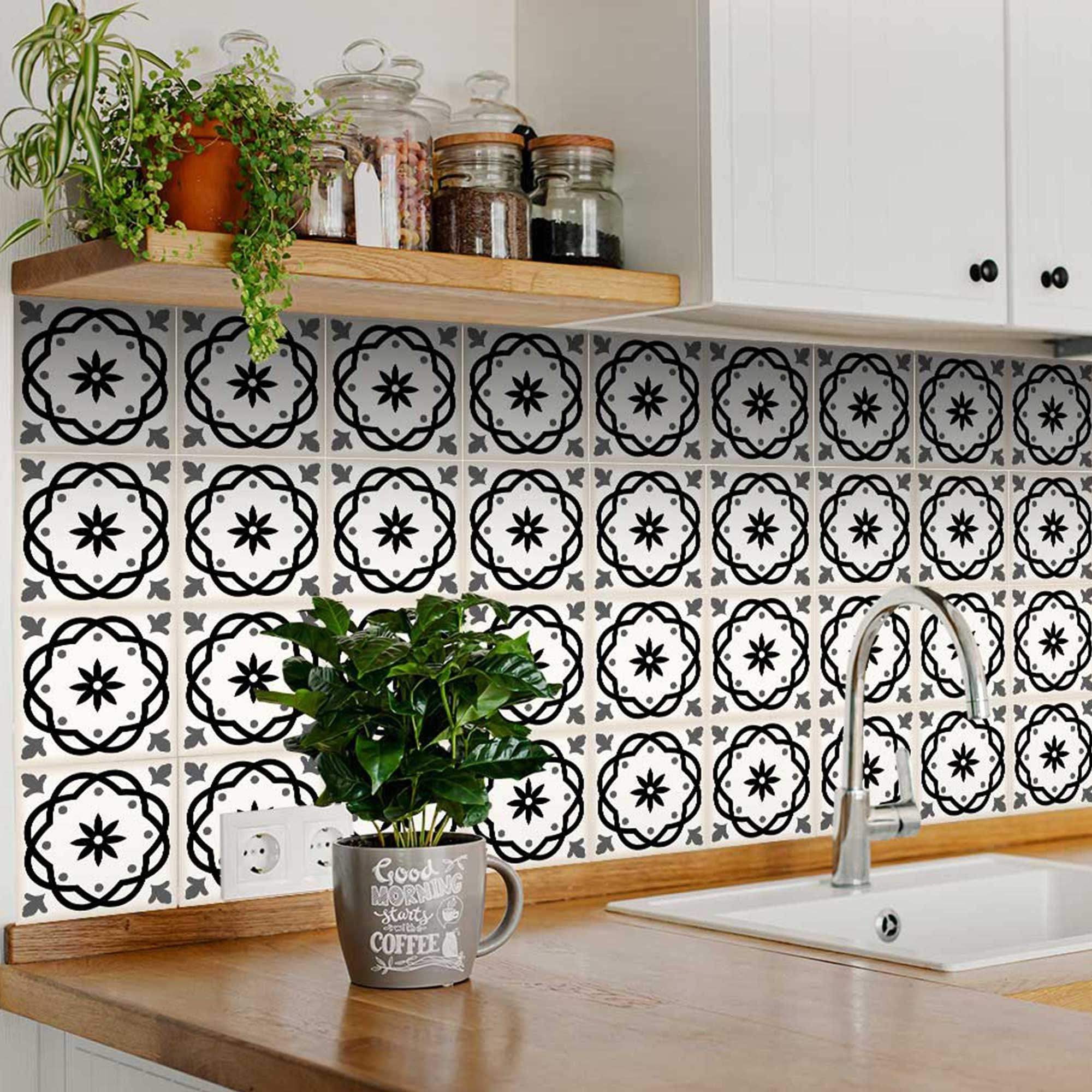 6" X 6" Black and White Rolla Peel and Stick Removable Tiles - Image 6