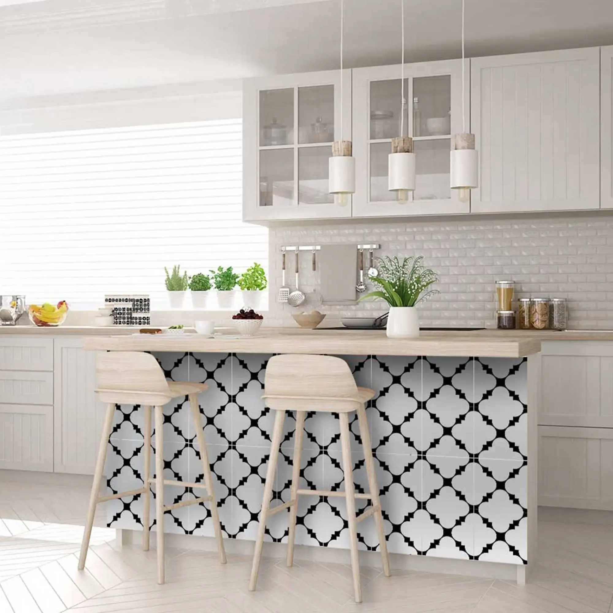 6" X 6" Black And White Tri Peel And Stick Tiles - Image 8