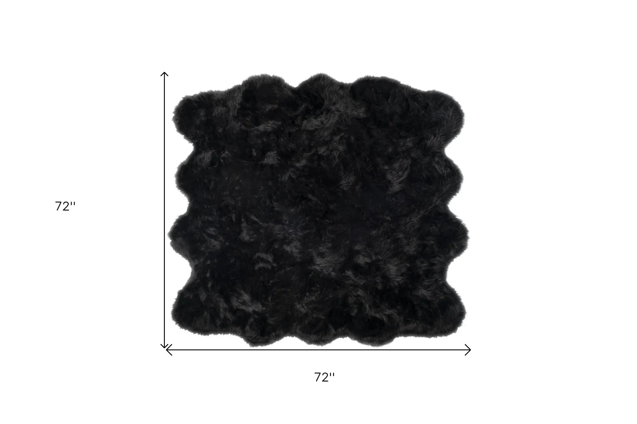 6' X 6' Black Faux Fur Washable Non Skid Area Rug - Image 2