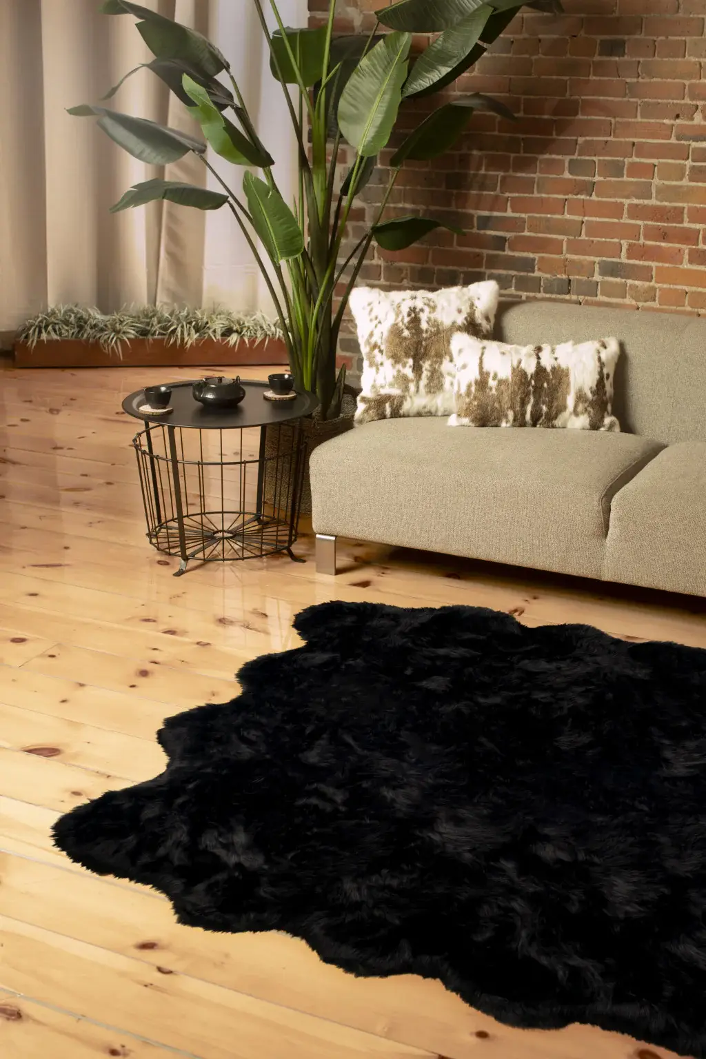 6' X 6' Black Faux Fur Washable Non Skid Area Rug - Image 3