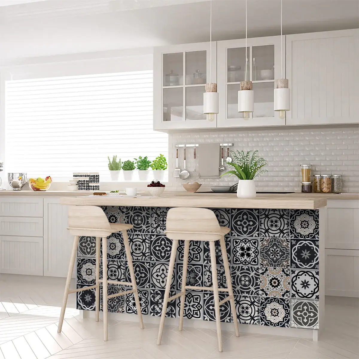 6" X 6" Black White And Tan Peel And Stick Removable Tiles - Image 9