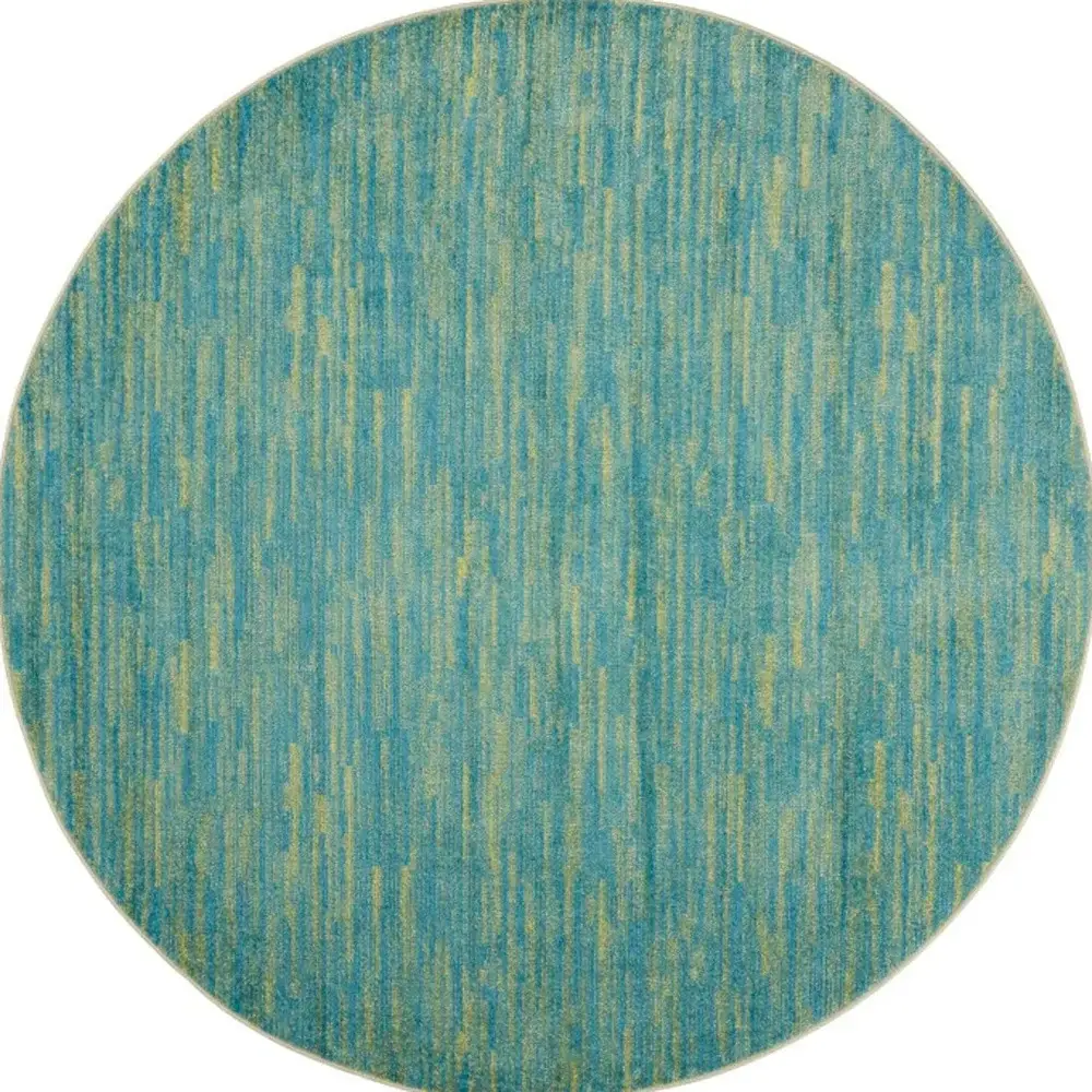 6' X 6' Blue And Green Round Striped Non Skid Indoor Outdoor Area Rug - Image 3