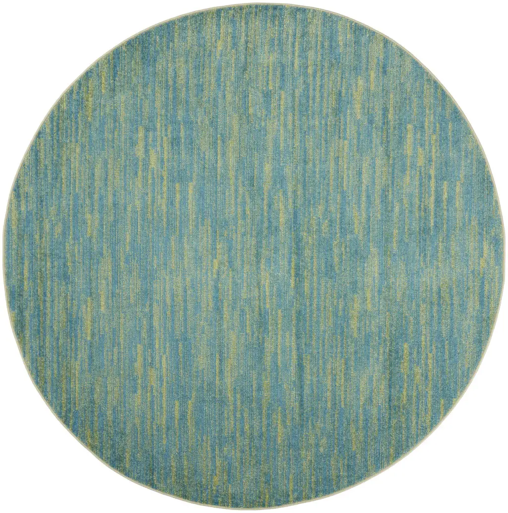 6' X 6' Blue And Green Round Striped Non Skid Indoor Outdoor Area Rug - Image 4