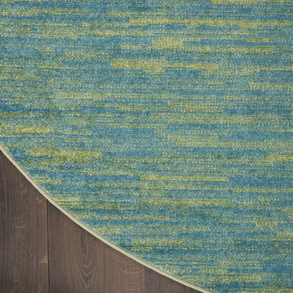 6' X 6' Blue And Green Round Striped Non Skid Indoor Outdoor Area Rug - Image 6