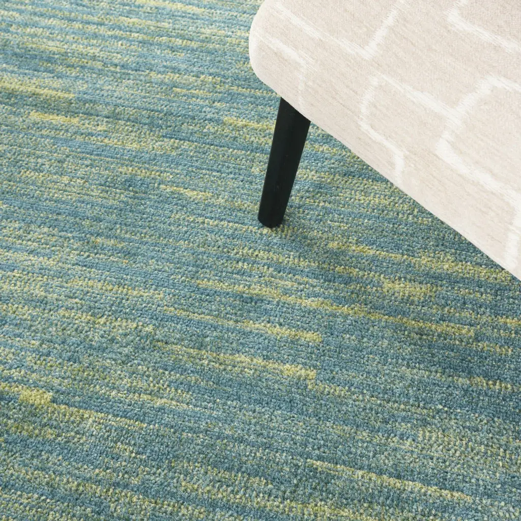 6' X 6' Blue And Green Round Striped Non Skid Indoor Outdoor Area Rug - Image 7