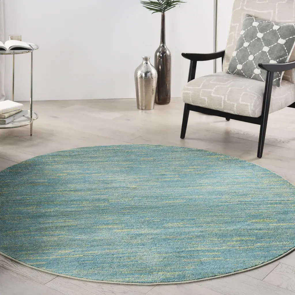 6' X 6' Blue And Green Round Striped Non Skid Indoor Outdoor Area Rug - Image 9