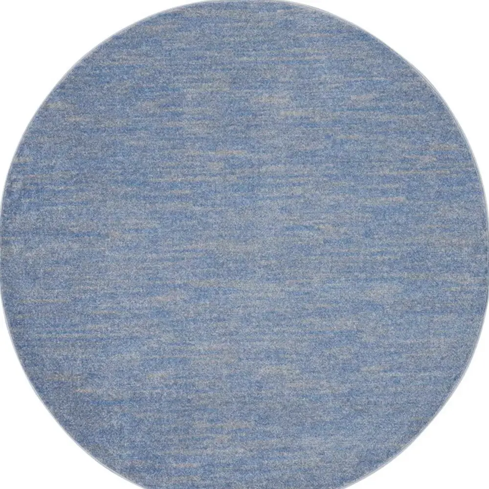 6' X 6' Blue And Grey Round Striped Non Skid Indoor Outdoor Area Rug - Image 2