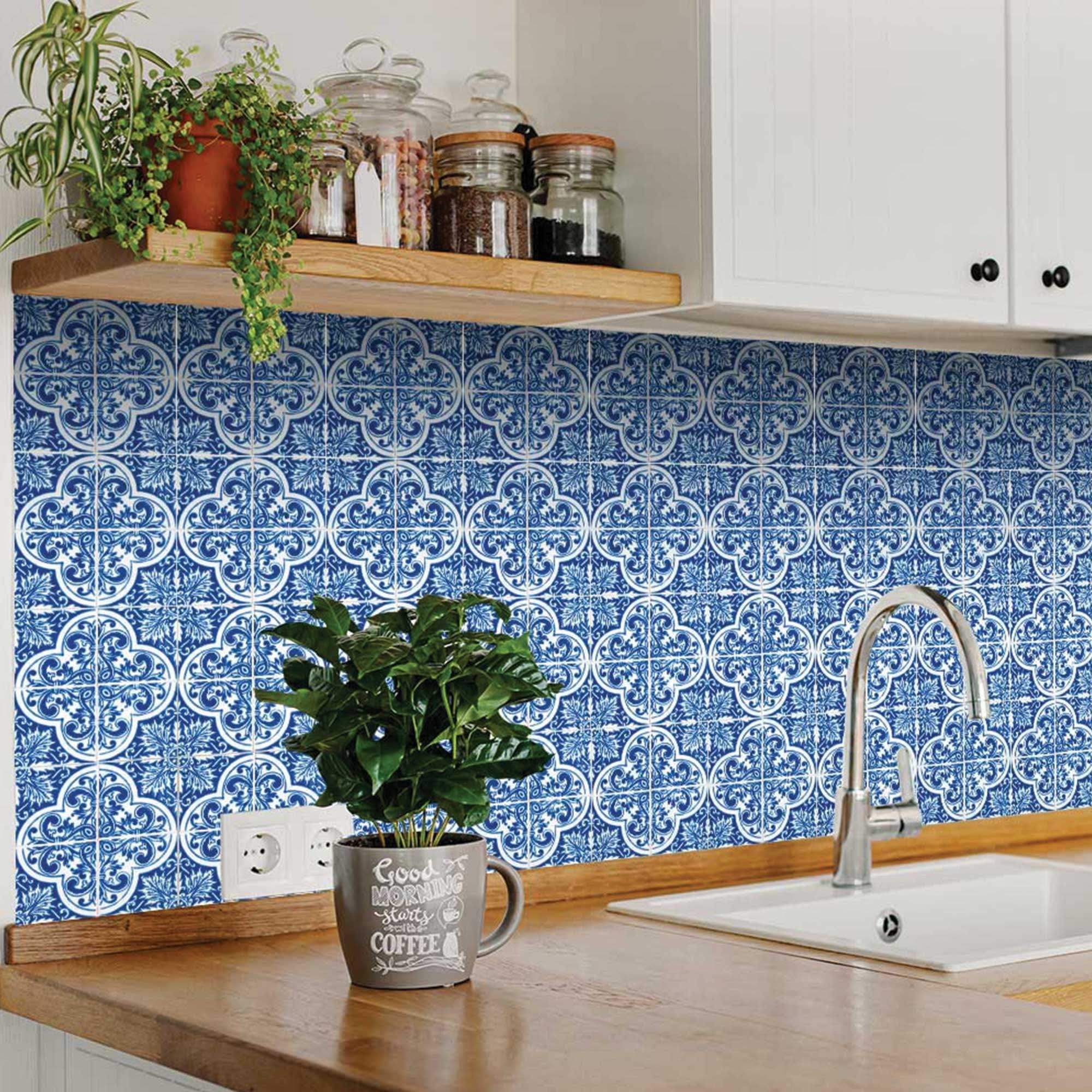 6" X 6" Blue and White Cross Peel And Stick Tiles - Image 5