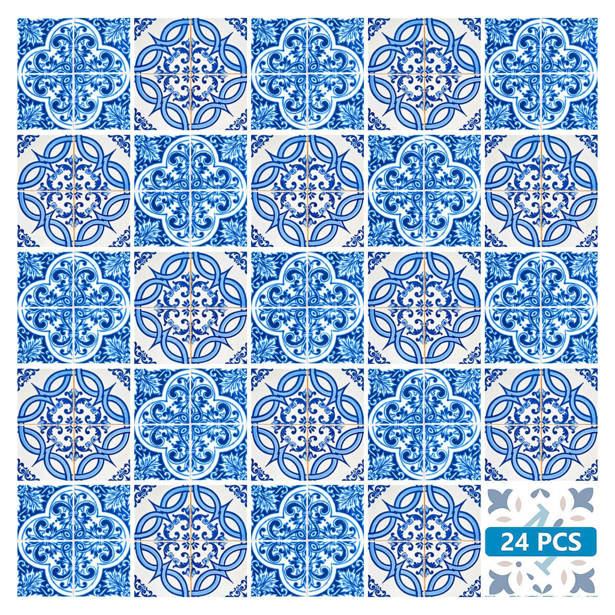 6" X 6" Blue and White Medi Peel And Stick Tiles - Image 2