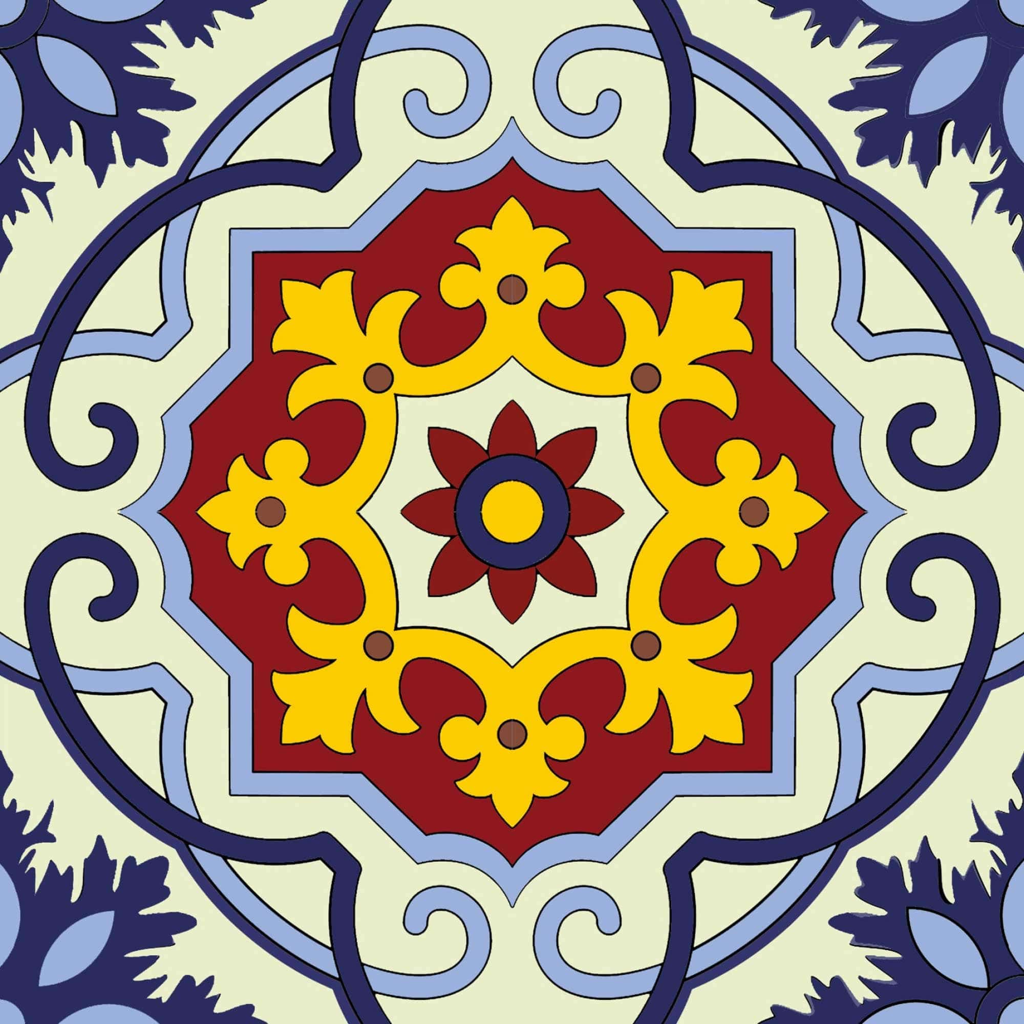 6" X 6" Blue And Yellow Mosaic Peel And Stick Removable Tiles - Image 2