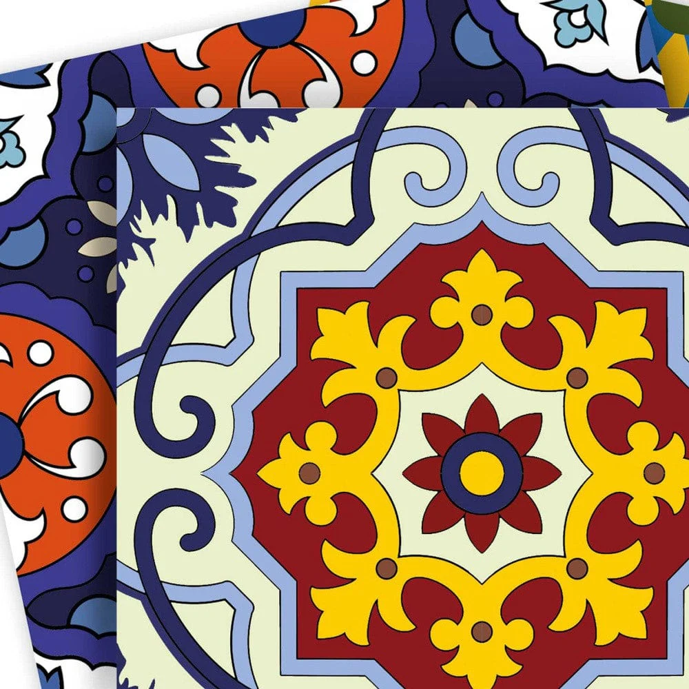 6" X 6" Blue And Yellow Mosaic Peel And Stick Removable Tiles - Image 3