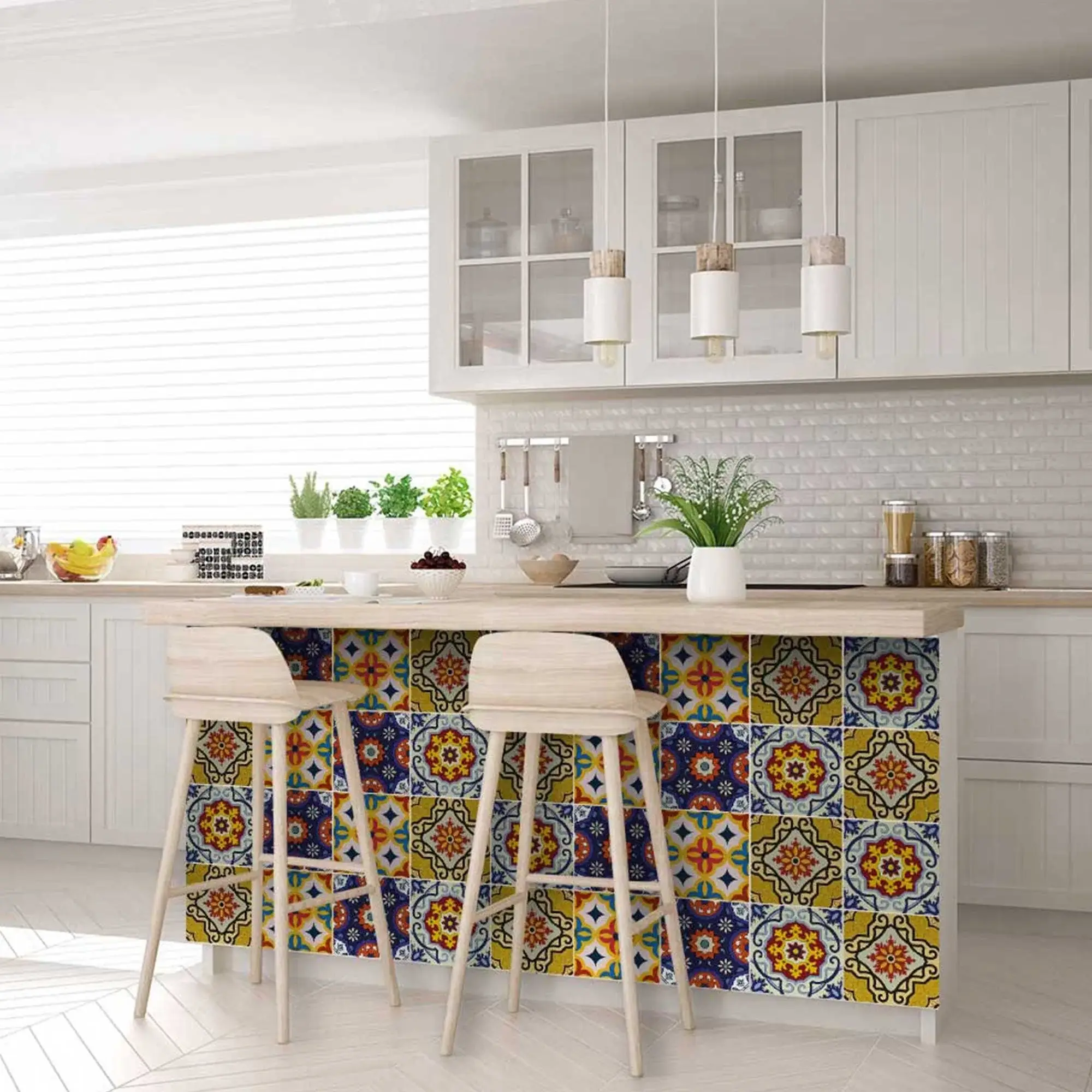 6" X 6" Blue And Yellow Mosaic Peel And Stick Removable Tiles - Image 9