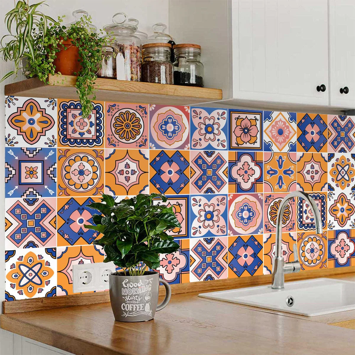 6" x 6" Blue Gold and Blush Mosaic Peel and Stick Removable Tiles - Image 6