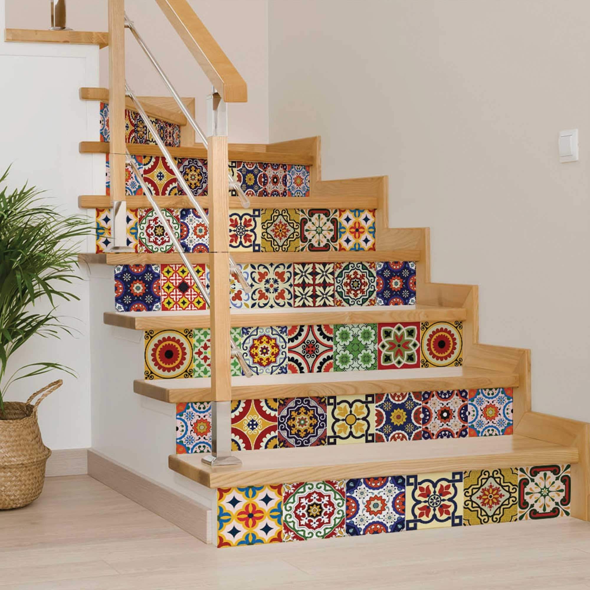 6" X 6" Blue Red Yellow Mosaic Peel And Stick Tiles - Image 7