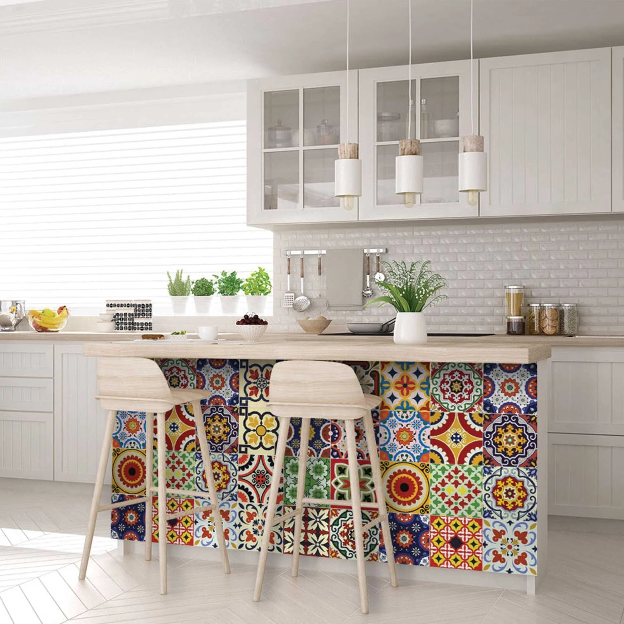 6" X 6" Blue Red Yellow Mosaic Peel And Stick Tiles - Image 9