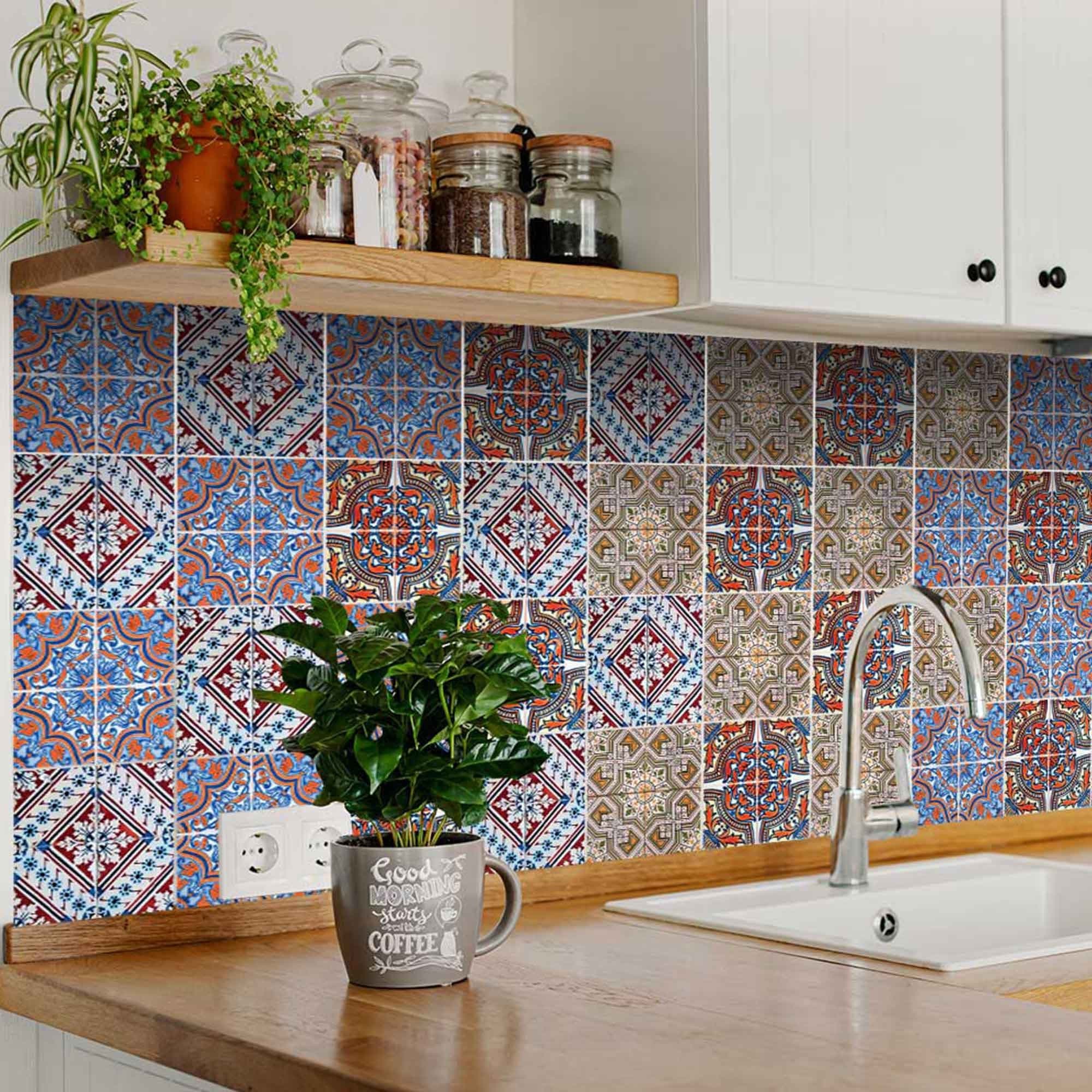 6" X 6" Blue Warm Tones Mosaic Peel and Stick Tiles - Image 5