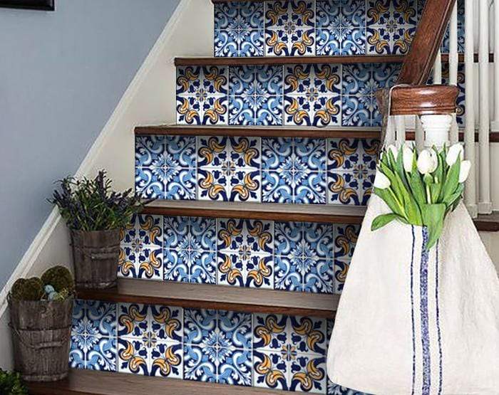 6" X 6" Blue White Golden Peel and Stick Tiles - Image 8