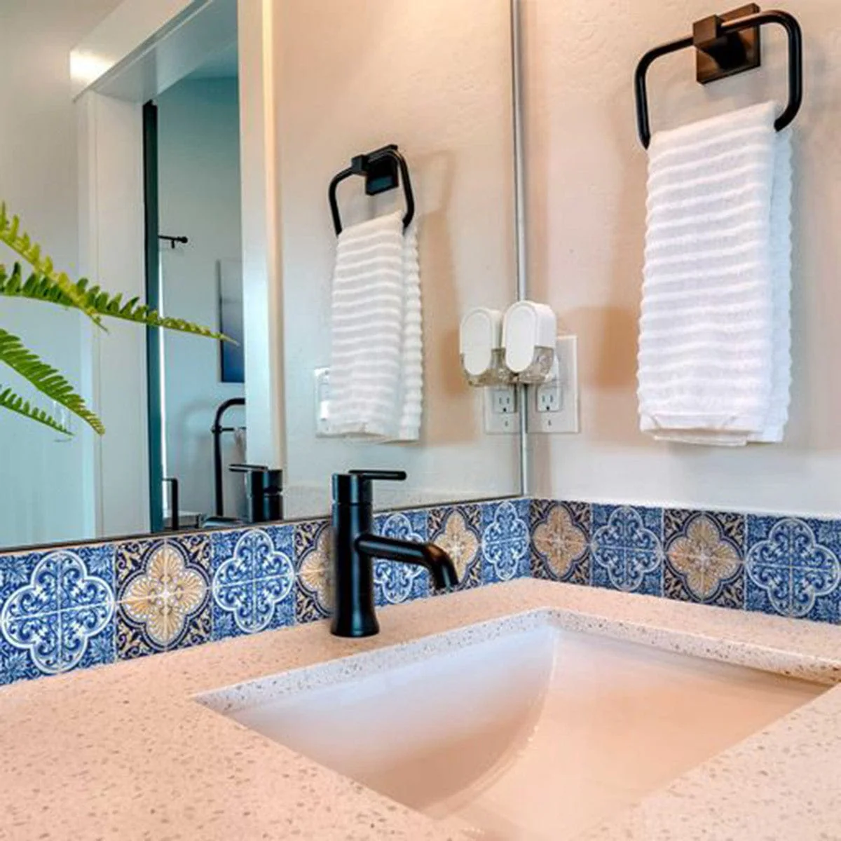 6" X 6" Blues and Crema Peel And Stick Removable Tiles - Image 4
