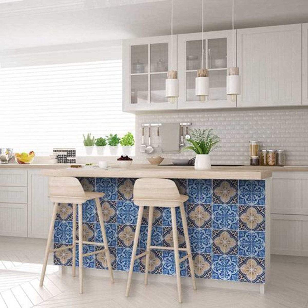 6" X 6" Blues and Crema Peel And Stick Removable Tiles - Image 7