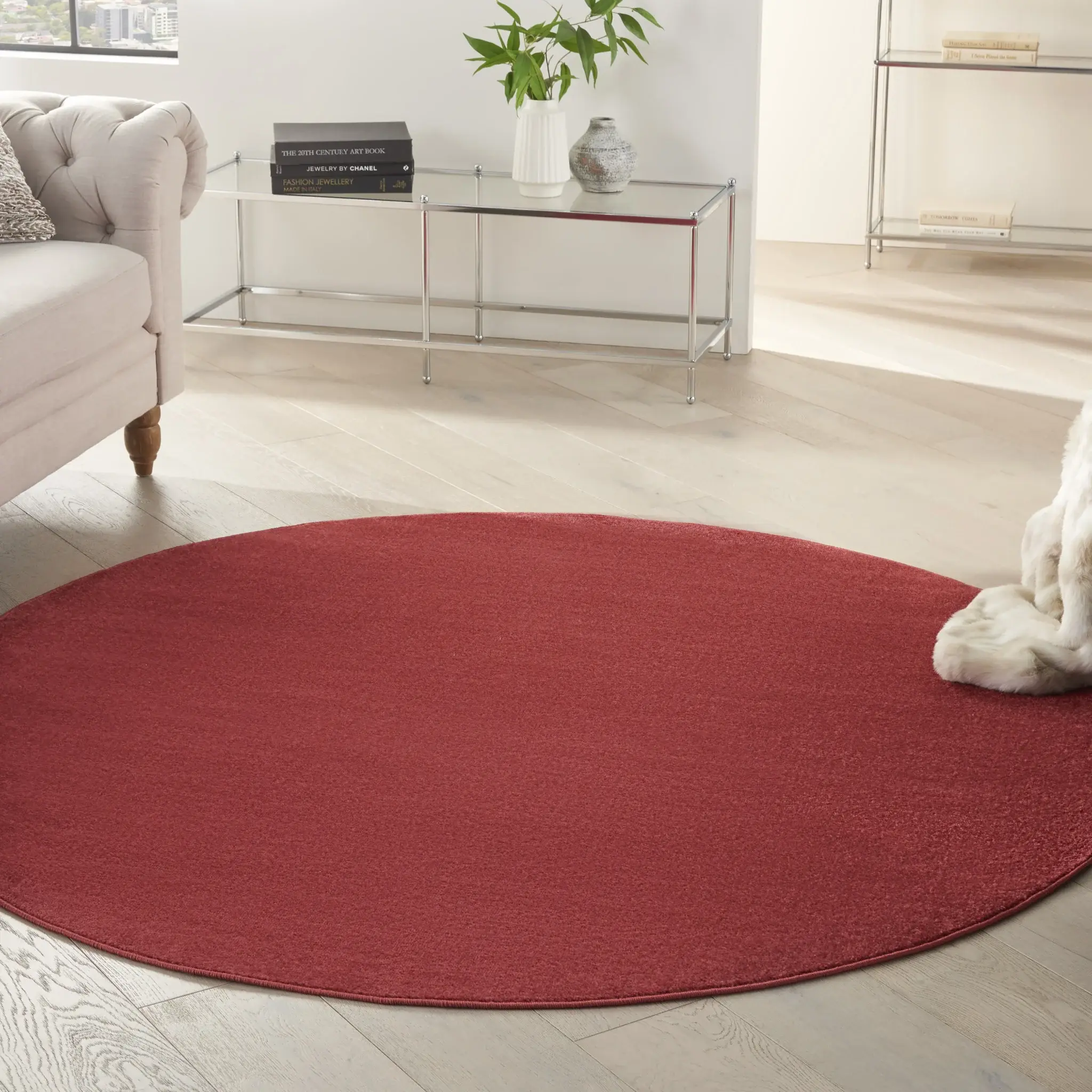 6' X 6' Brick Red Round Non Skid Indoor Outdoor Area Rug - Image 6