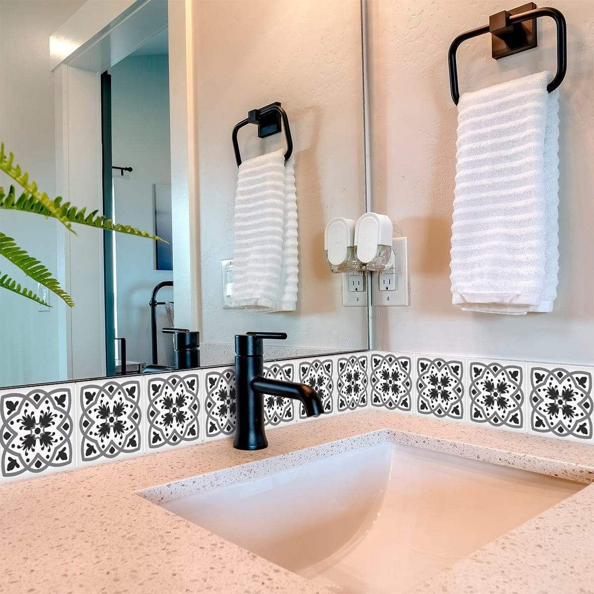 6" X 6" Charcoal And White Scroll Peel And Stick Removable Tiles - Image 6