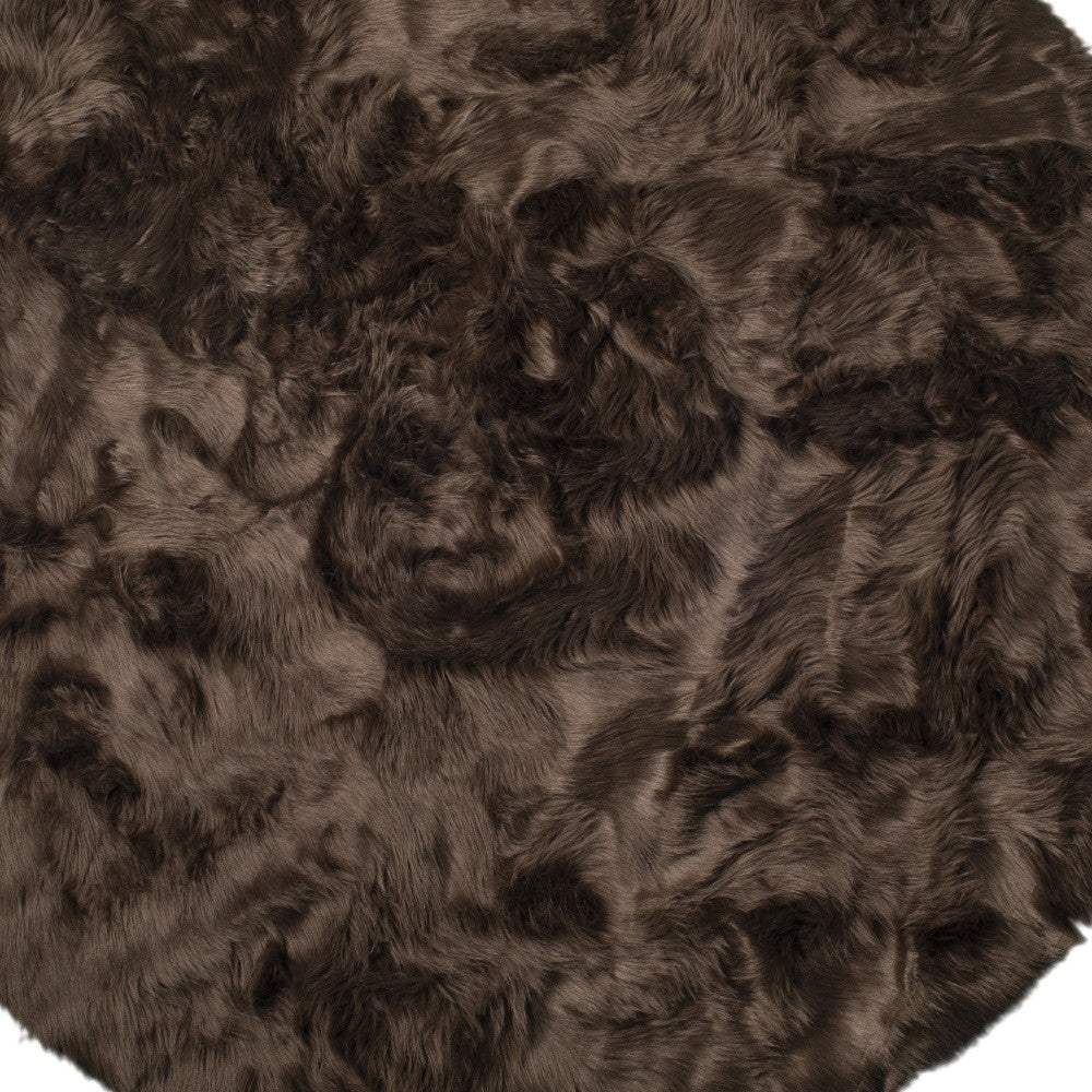 6' X 6' Chocolate Round Faux Fur Washable Non Skid Area Rug - Image 4