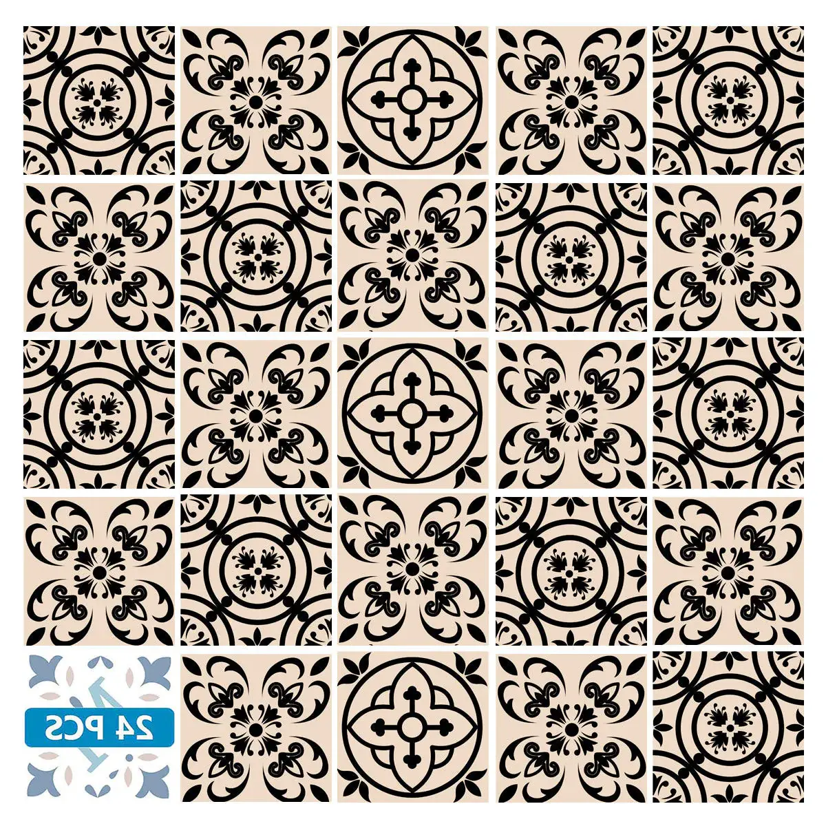 6" X 6" Cream And Black Mosaic Peel And Stick Removable Tiles - Image 3
