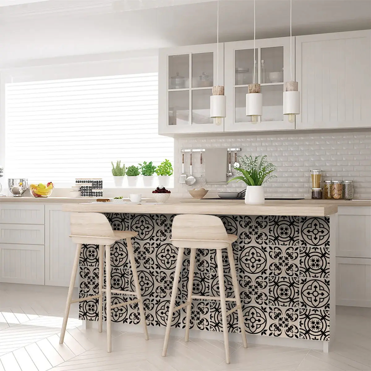 6" X 6" Cream And Black Mosaic Peel And Stick Removable Tiles - Image 7