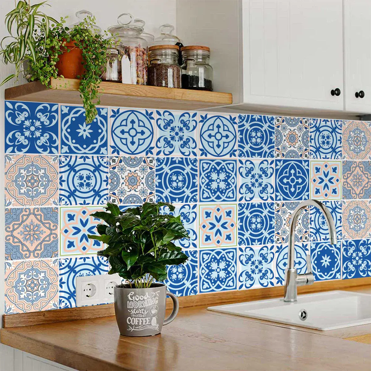 6" X 6" Dark And Light Blue Mosaic Peel And Stick Removable Tiles - Image 5