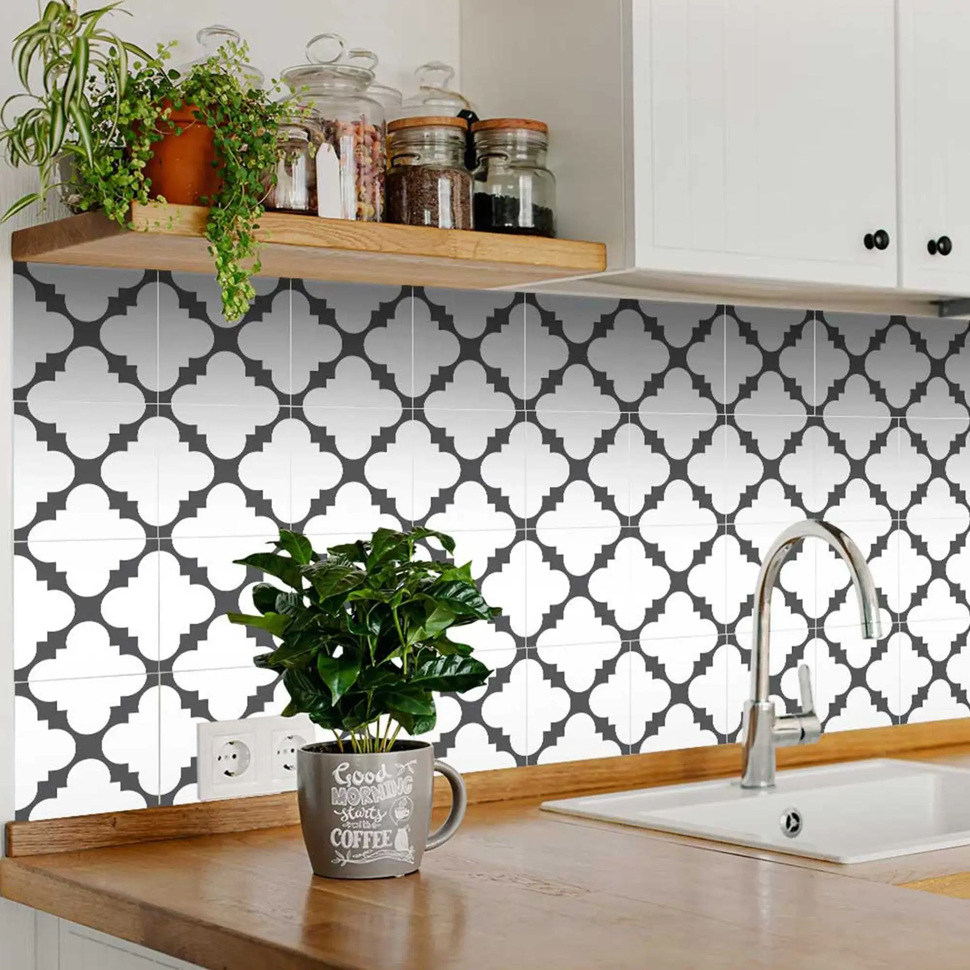 6" X 6" Dark Gray And White Tri Peel And Stick Tiles - Image 6