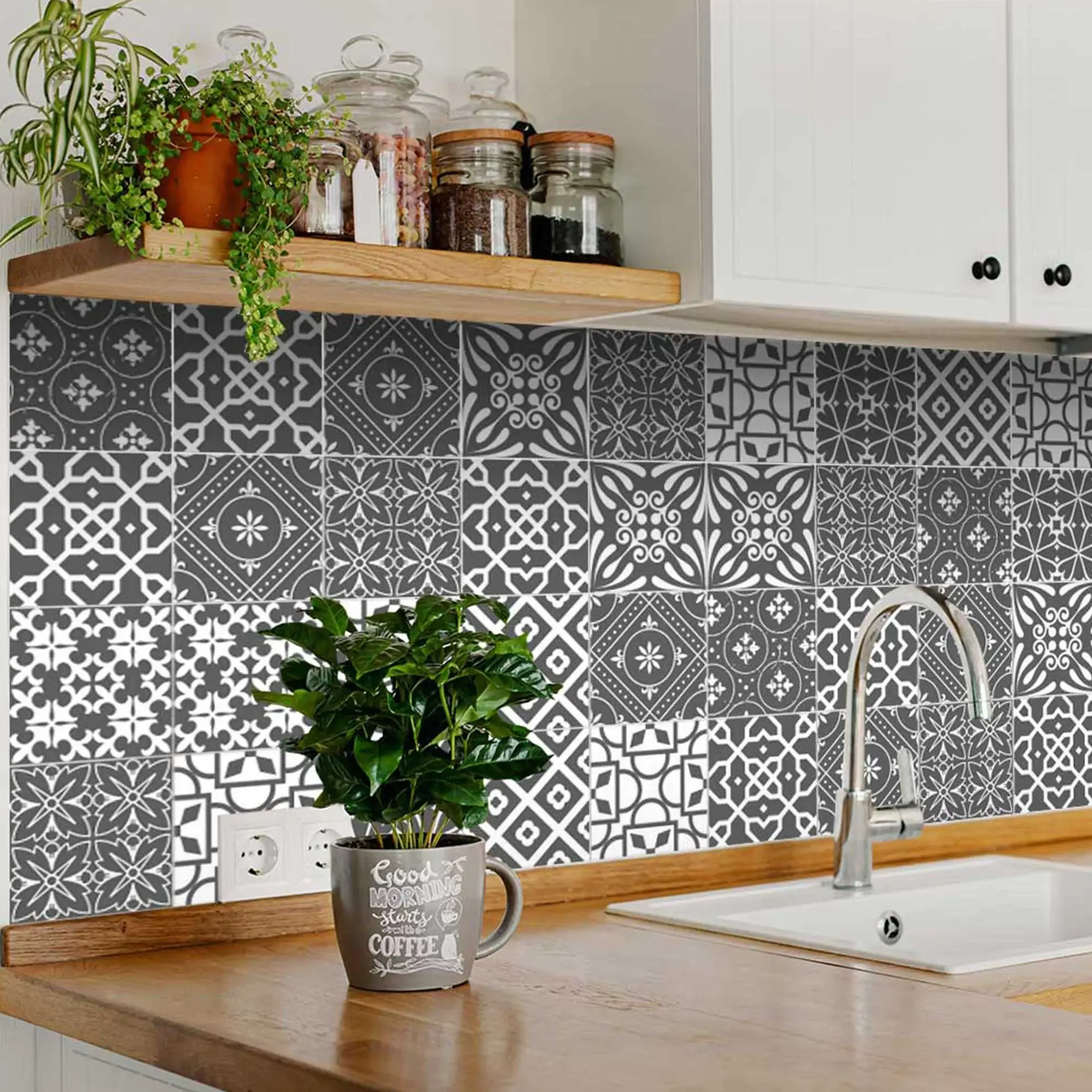 6" X 6" Gray And White Mosaic Peel And Stick Removable Tiles - Image 7